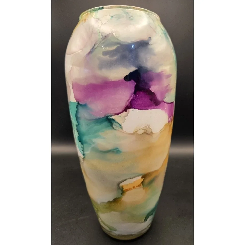 Itallian Swirl Vase Franco Design  Marbled Reverse Painted Art Glass B#27